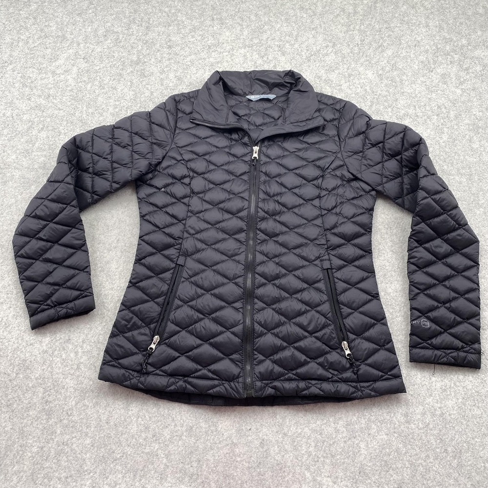 Free Country Jacket Womens Small Black Quilted Down Puffer Full Zip Lightweight